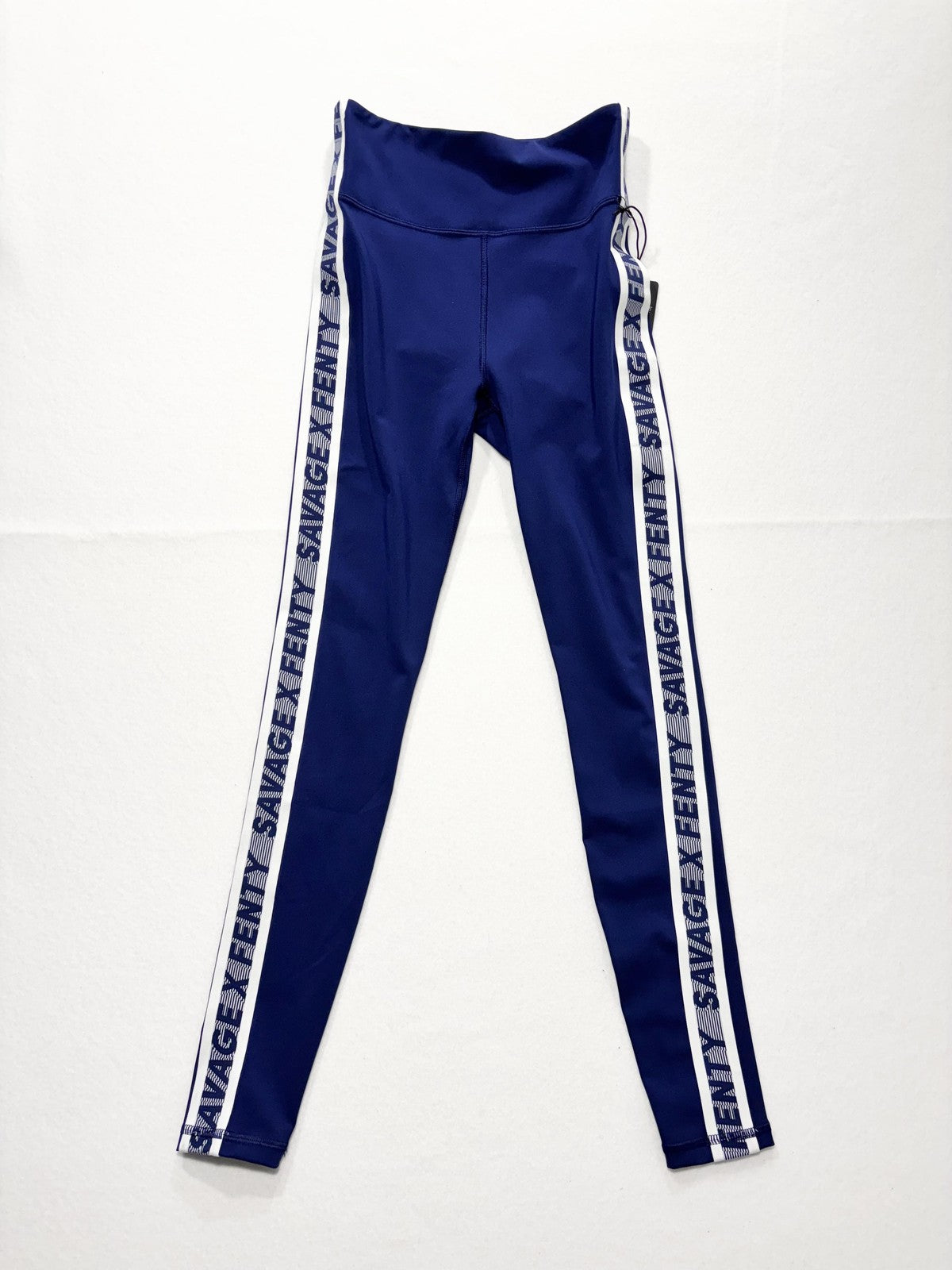 Savage X Fenty Leggings Womens Small Blue High Rise Logo Side Stripe Sport Ankle