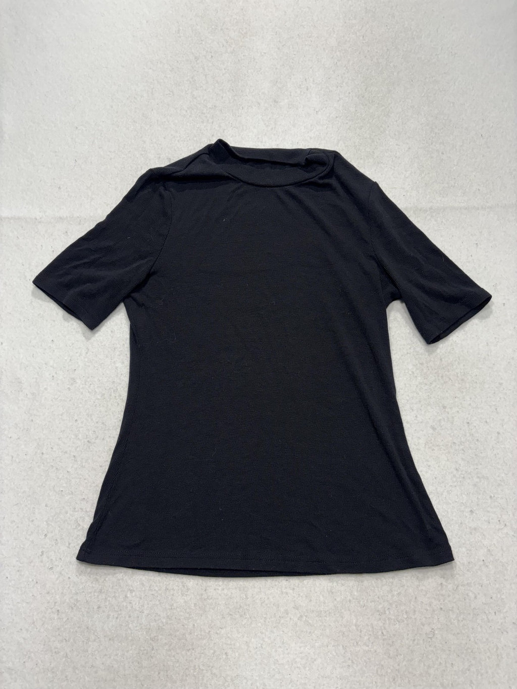 Shirt Womens Small Black Mock Neck Short Sleeve Stretch Tee Basic Casual