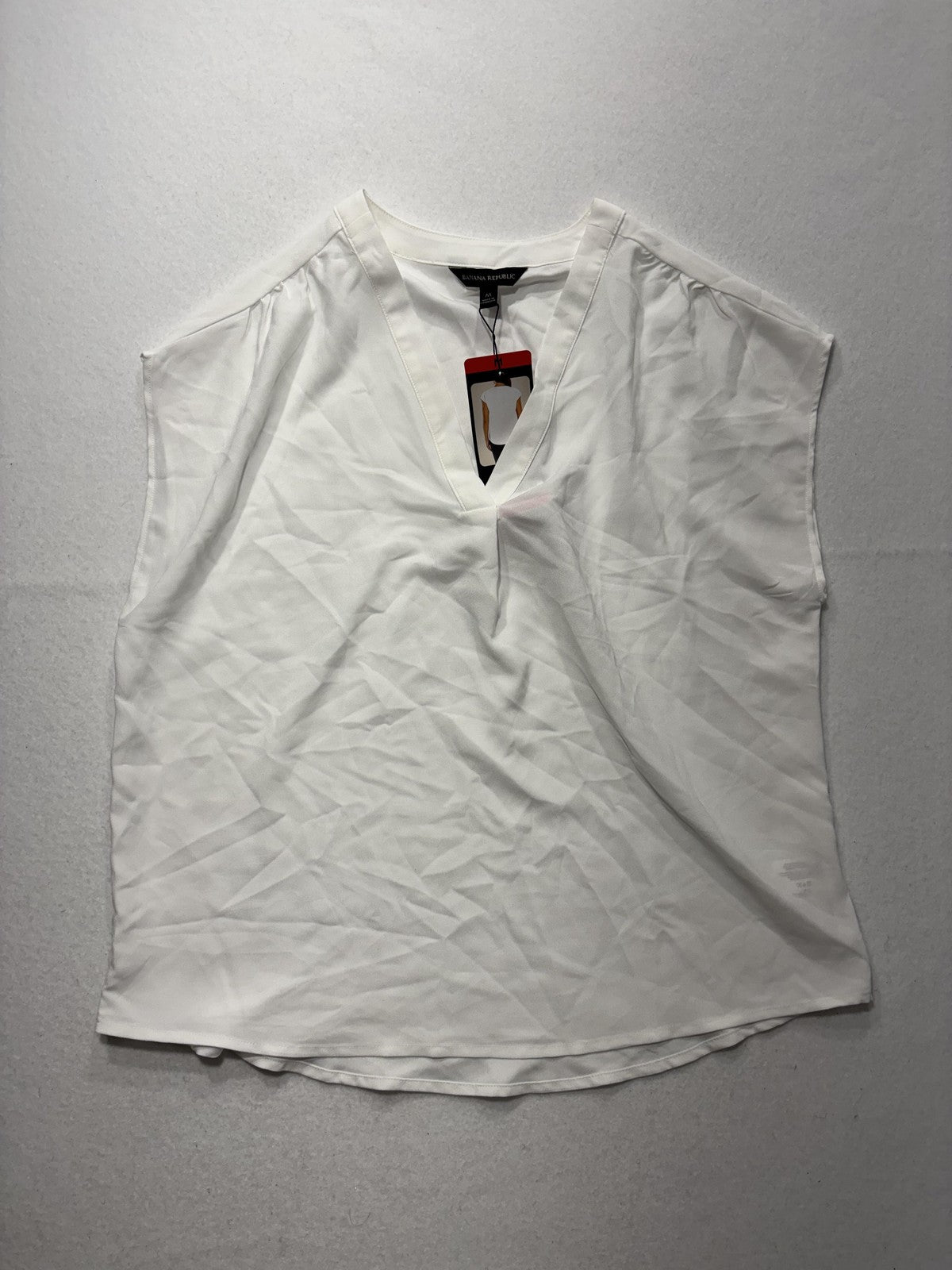 Banana Republic Blouse Womens Medium White V Neck Cap Sleeve Lightweight Top