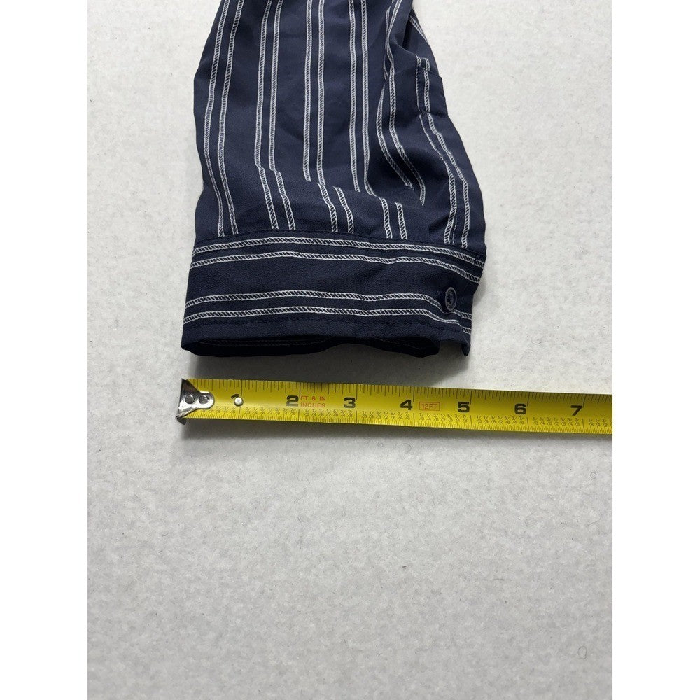 MICHAEL Michael Kors Blouse Womens Large Blue Stripe Zip Tunic Long Sleeve Top