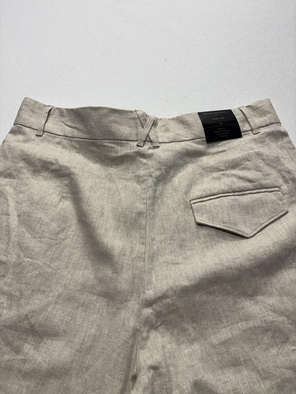 Banana Republic Dress Pants Womens 14 Beige Linen Wide Leg High Rise Relaxed