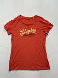 Columbia Shirt Womens Medium Orange Scoop Neck Short Sleeve Graphic Logo Tee