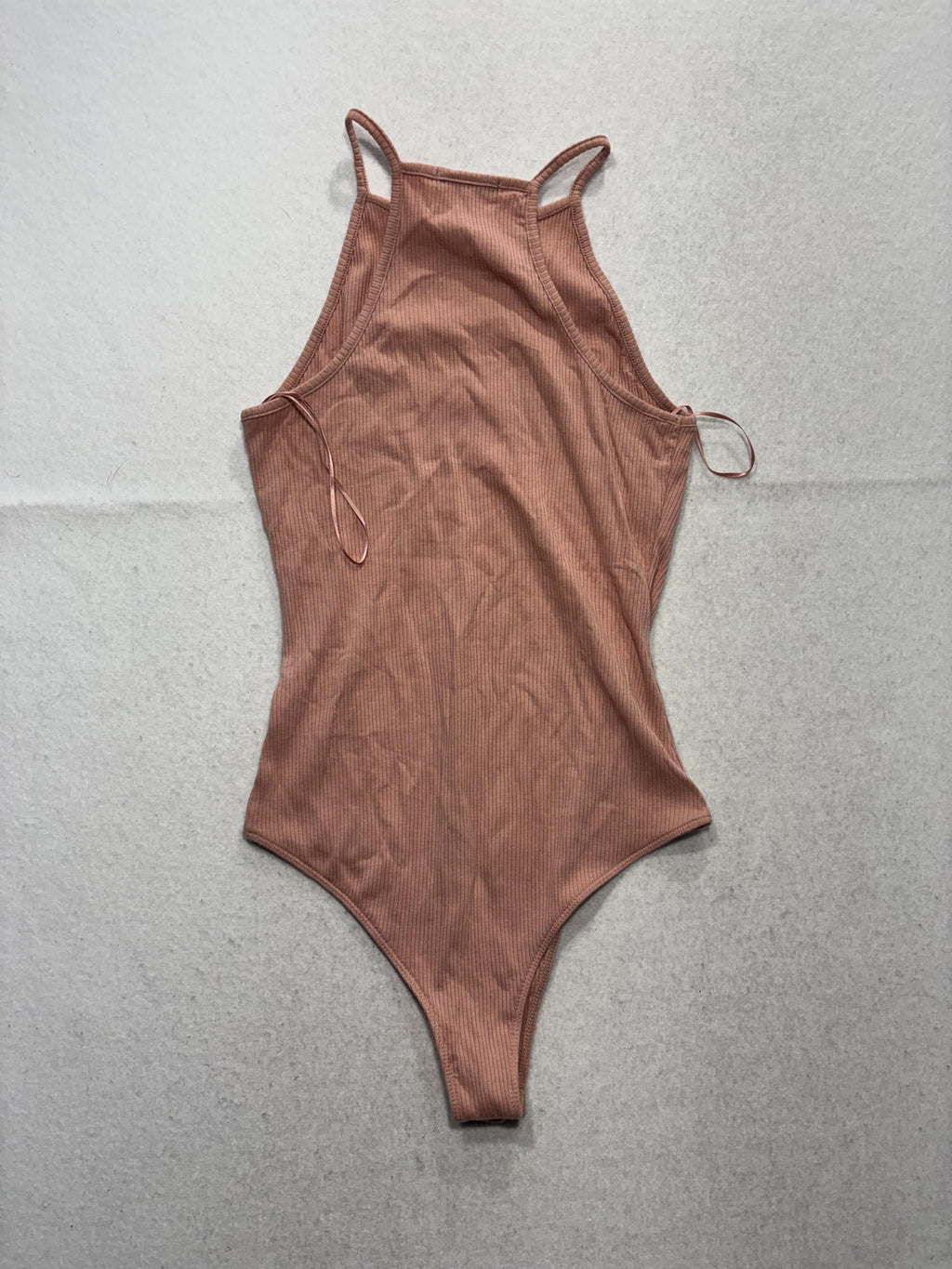 Ambiance Bodysuit Womens Large Pink Ribbed Knit High Neck Sleeveless Stretch