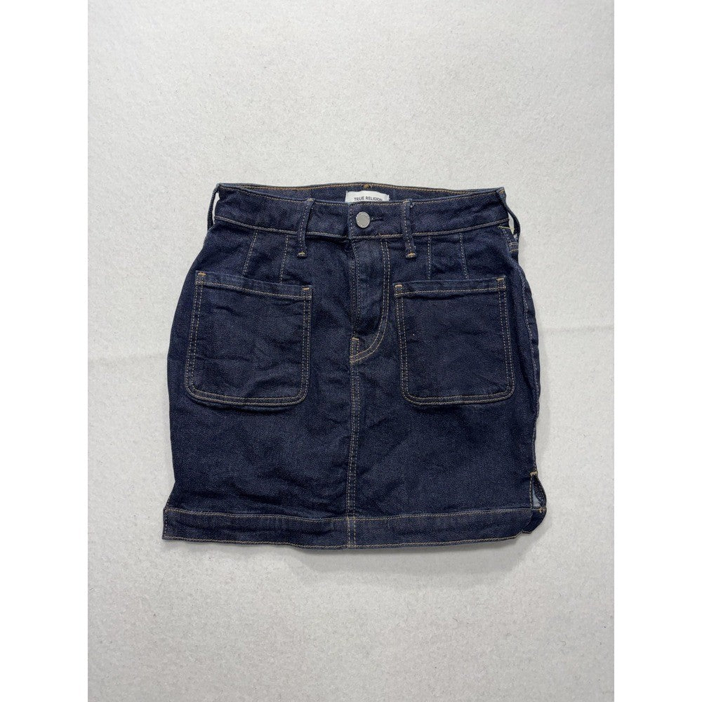 True Religion Skirt Womens 26W Blue Denim Utility Pocket Mini Stretch Casual