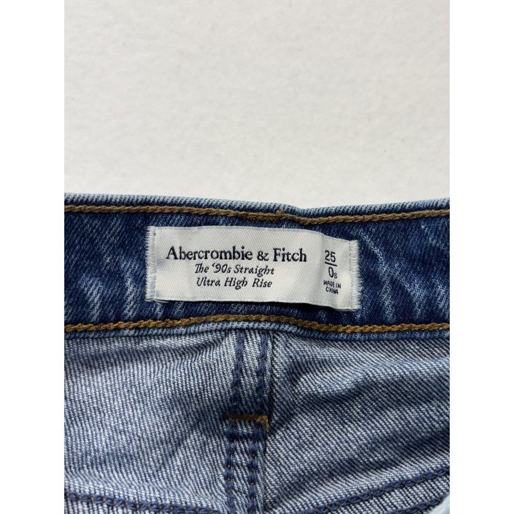 Abercrombie & Fitch 90s Straight Jeans Womens 25 Blue High Rise Distressed 25x27