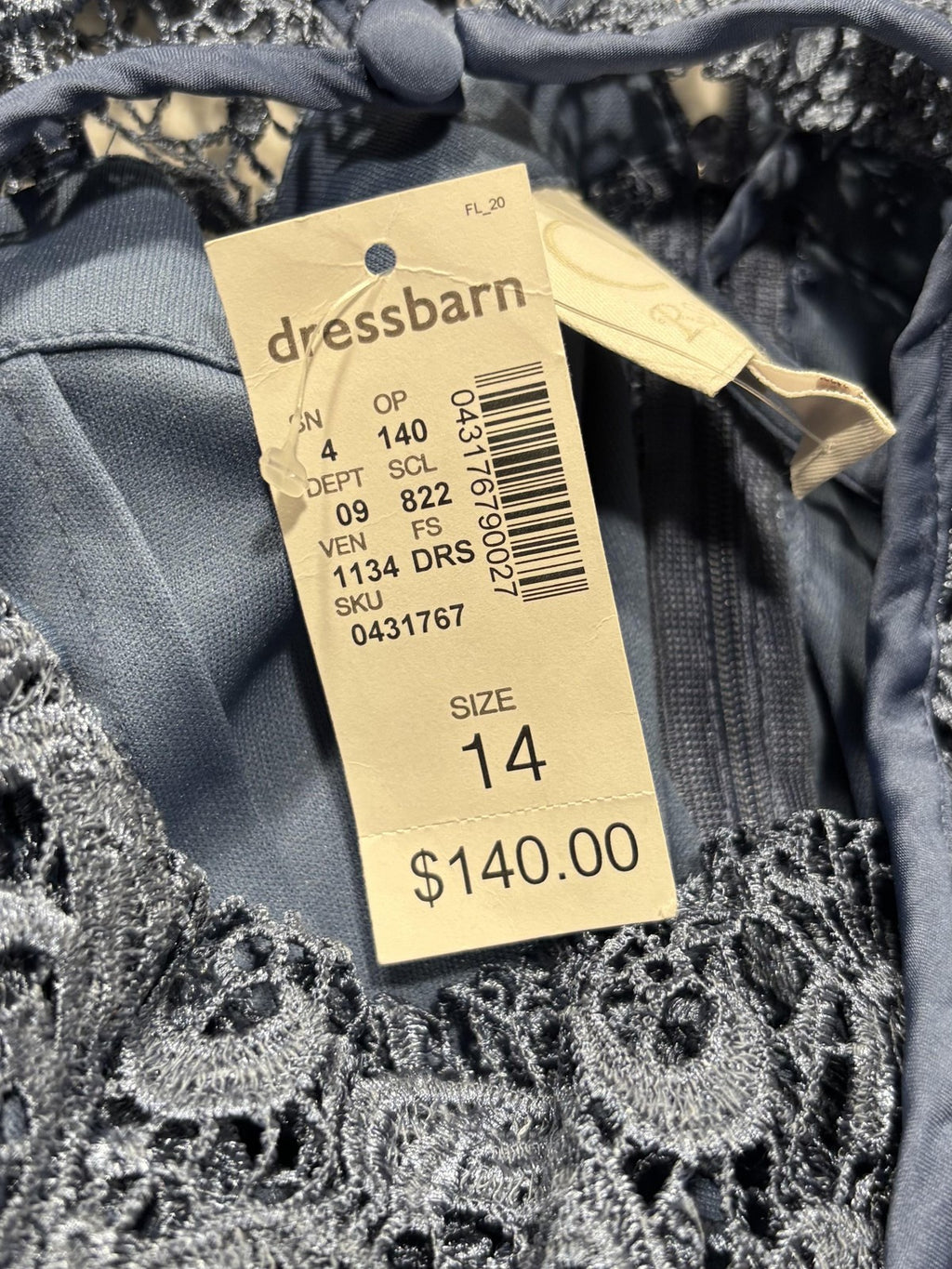Dressbarn Dress Womens 14 Blue Floral Lace Short Sleeve Sheath Party Cocktail