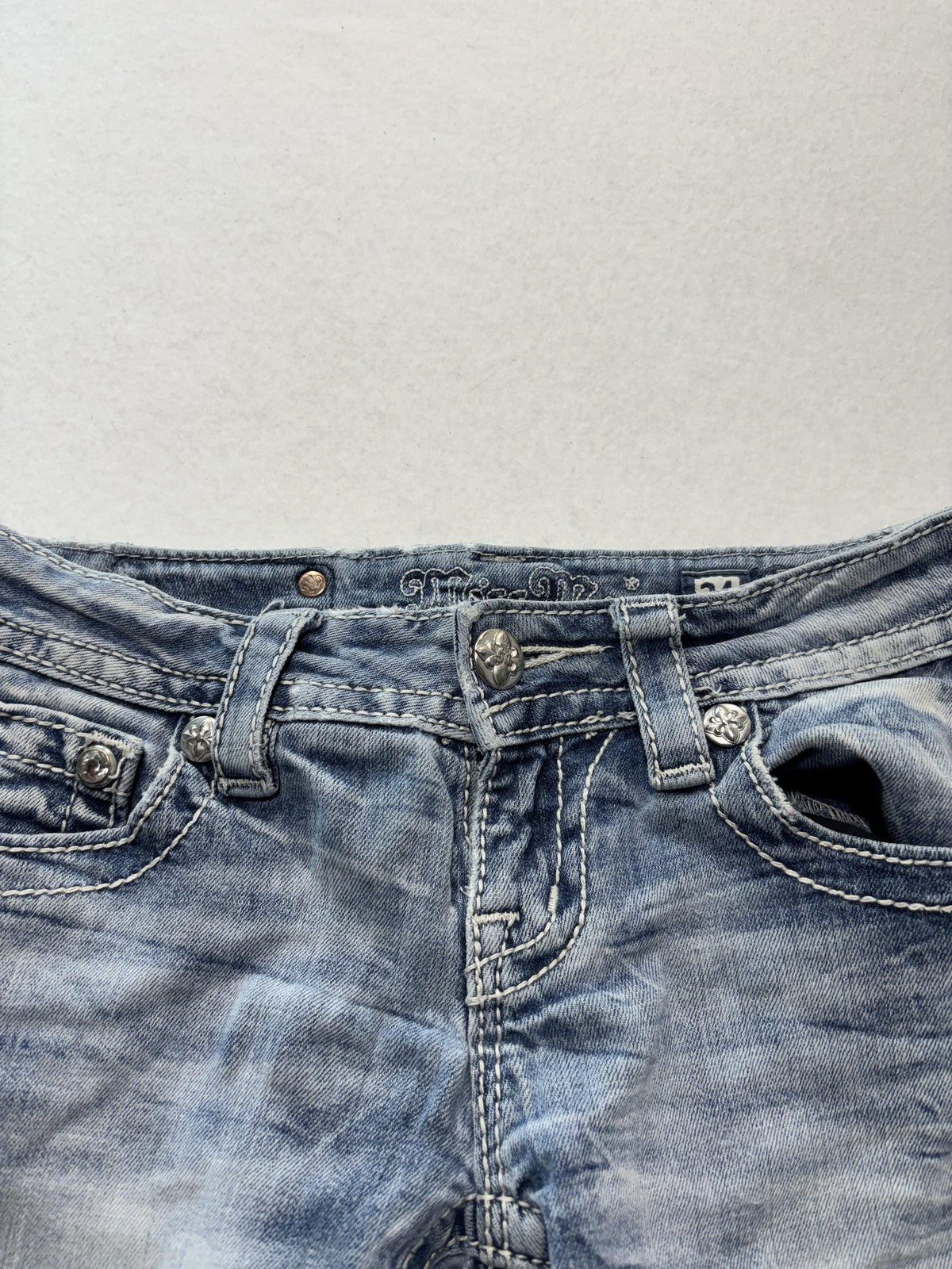 Miss Me Signature Shorts Womens 24 Blue Cut Off Raw Hem Embroidered Denim