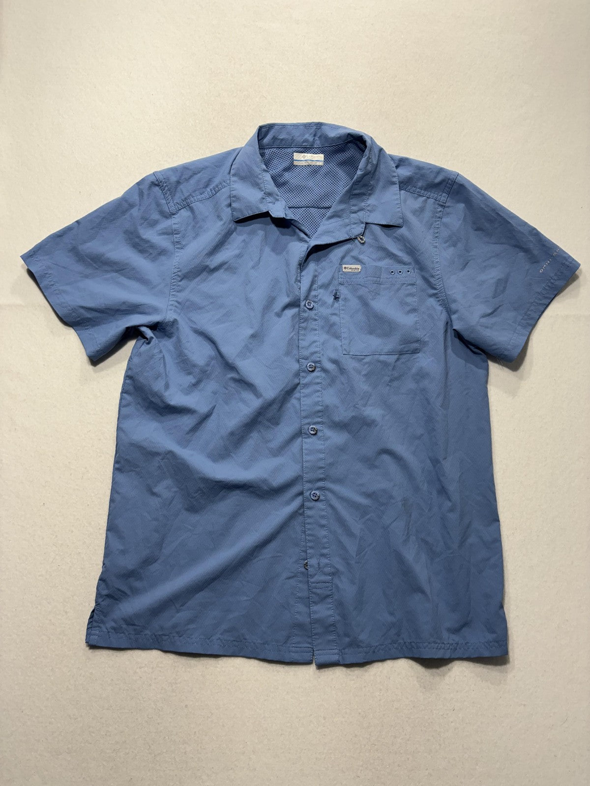 Columbia PFG Omni-Shade Mens Medium Blue Short Sleeve Fishing Shirt XM0692
