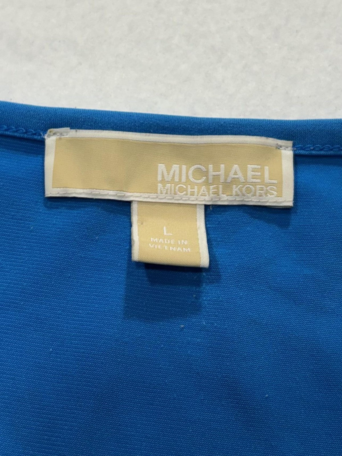 MICHAEL Michael Kors Dress Womens Large Blue Scoop Neck Fit Flare Jersey Stretch