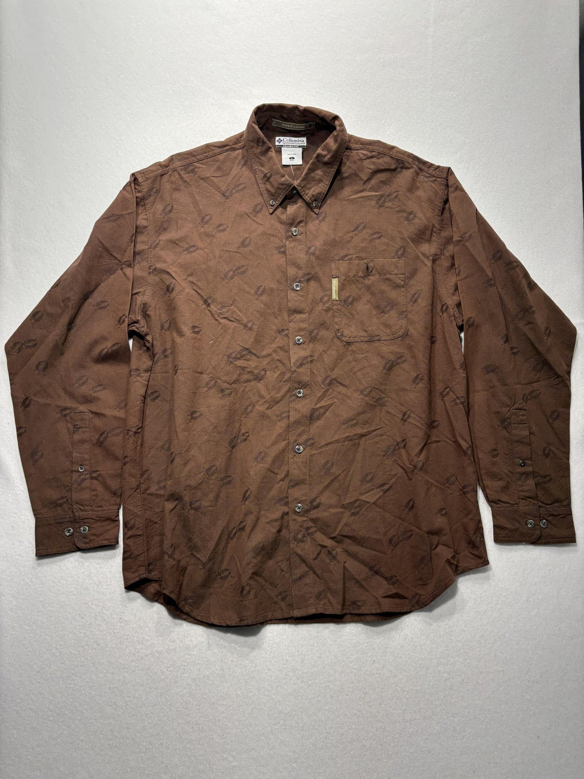 Columbia Shirt Mens Large Brown Whitetail Tracks Long Sleeve Button Up Hunting