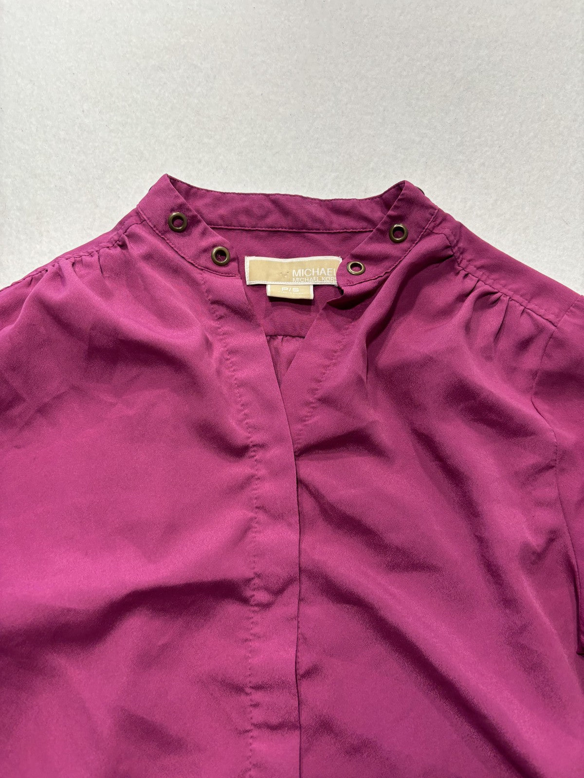 MICHAEL Michael Kors Top Womens P/S Pink Stud Neck Long Sleeve Button Blouse