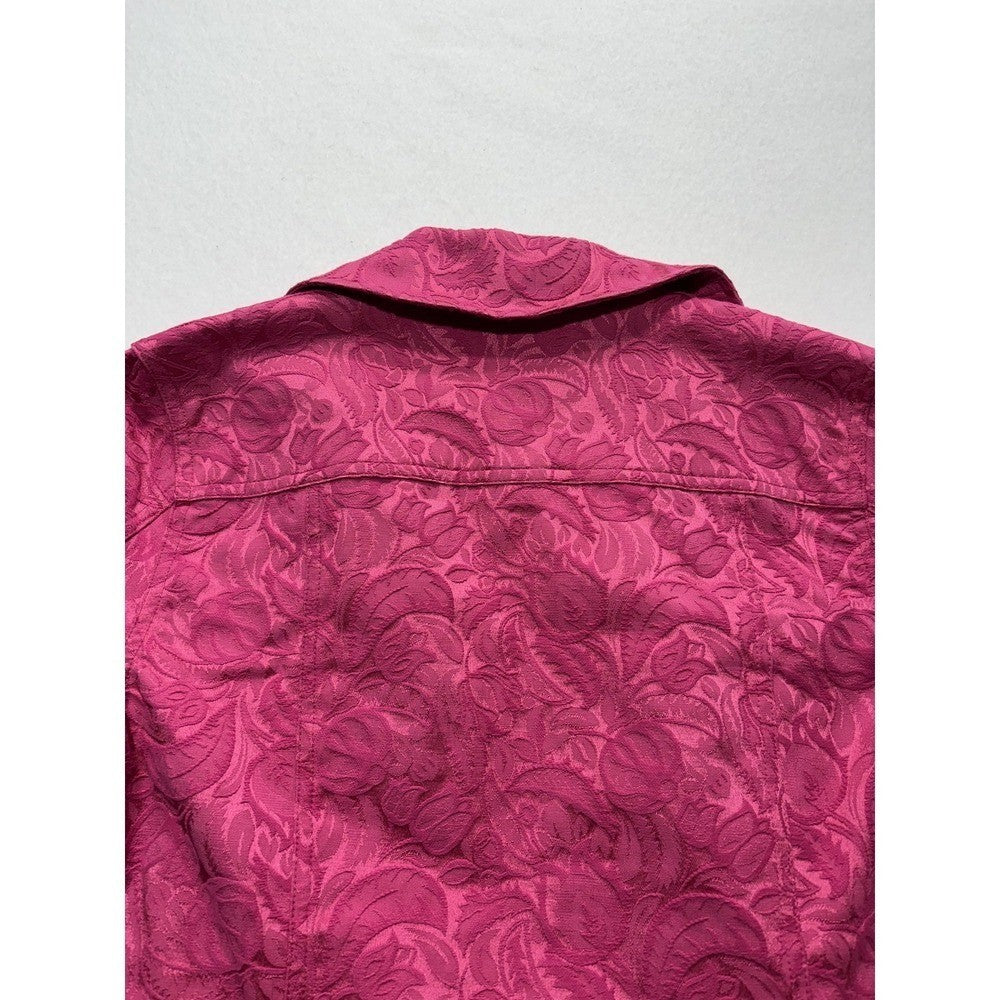 Additions By Chico's Jacket Womens 0 Pink Floral Jacquard Button Front Twill