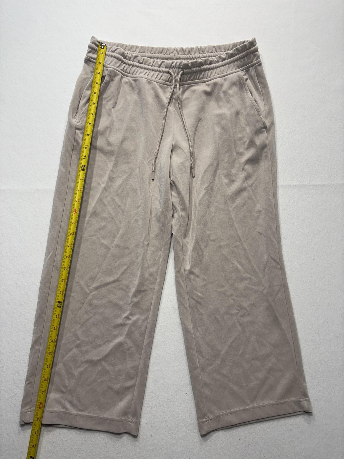 Athleta Pants Womens Large Beige Cropped Wide Leg Drawstring Jersey Lounge