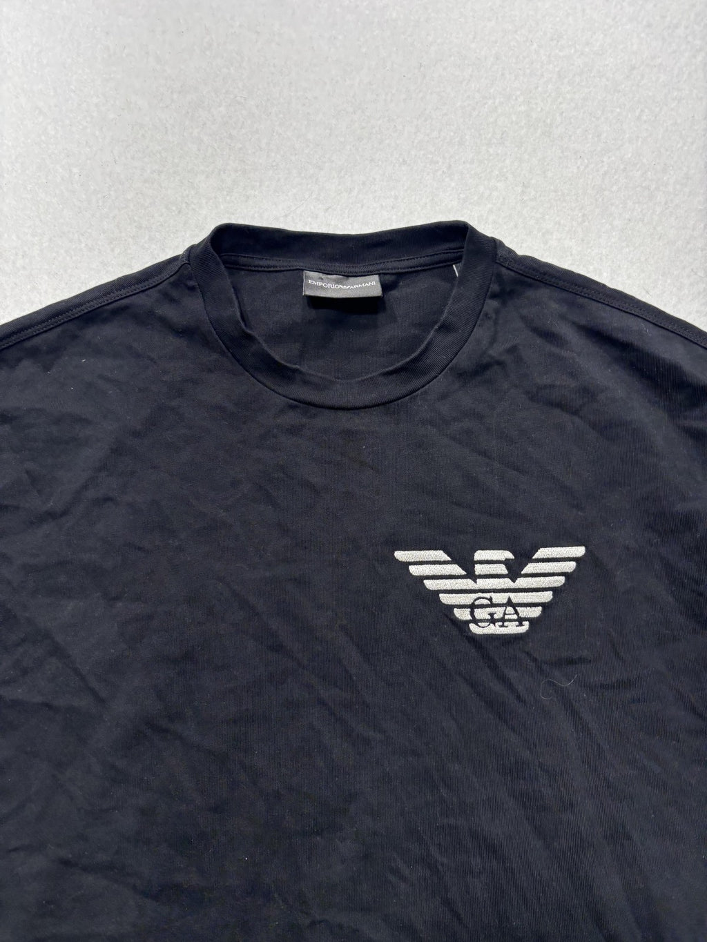 Emporio Armani Shirt Mens Medium Black Embroidered Eagle Logo Back Spell Out