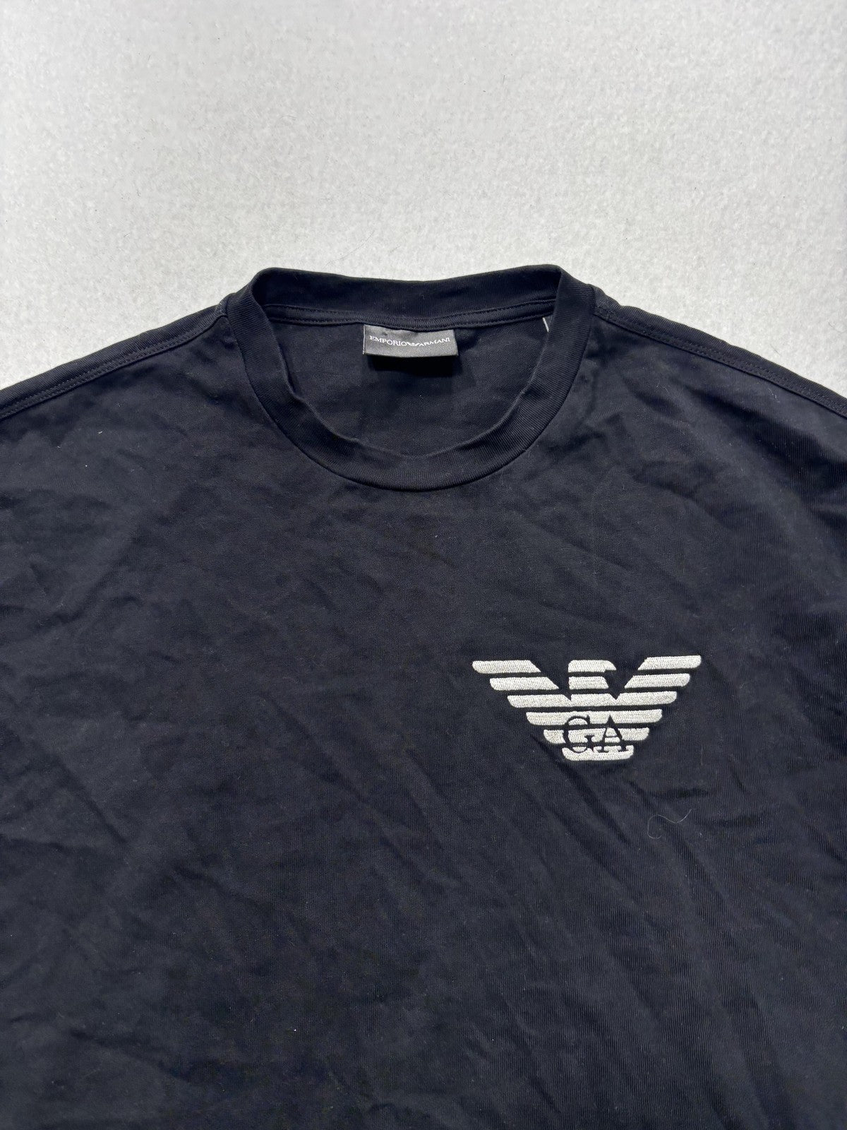 Emporio Armani Shirt Mens Medium Black Embroidered Eagle Logo Back Spell Out