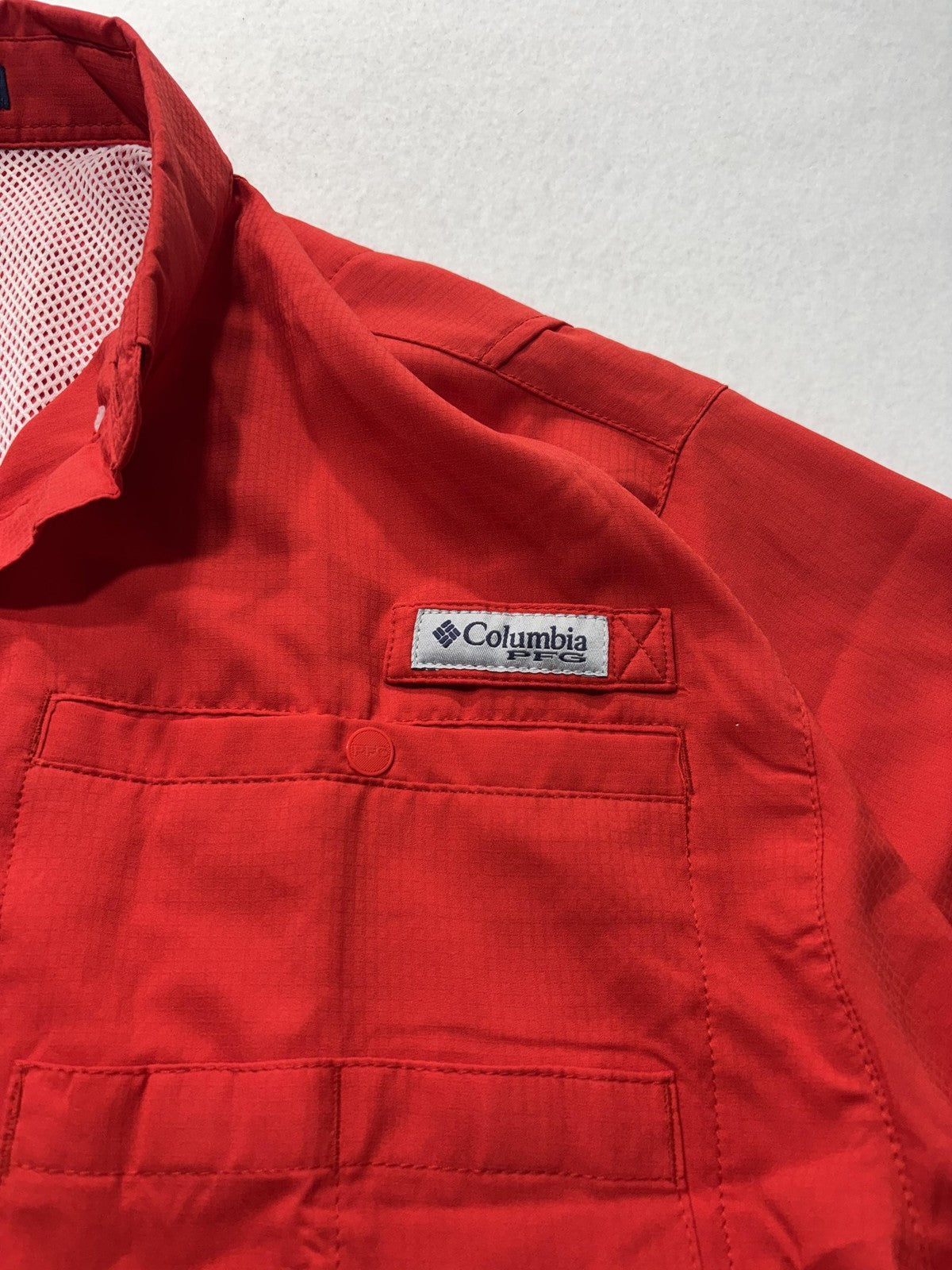 Columbia PFG Tamiami Shirt Mens Large Red Short Sleeve Fishing Button Up Vented