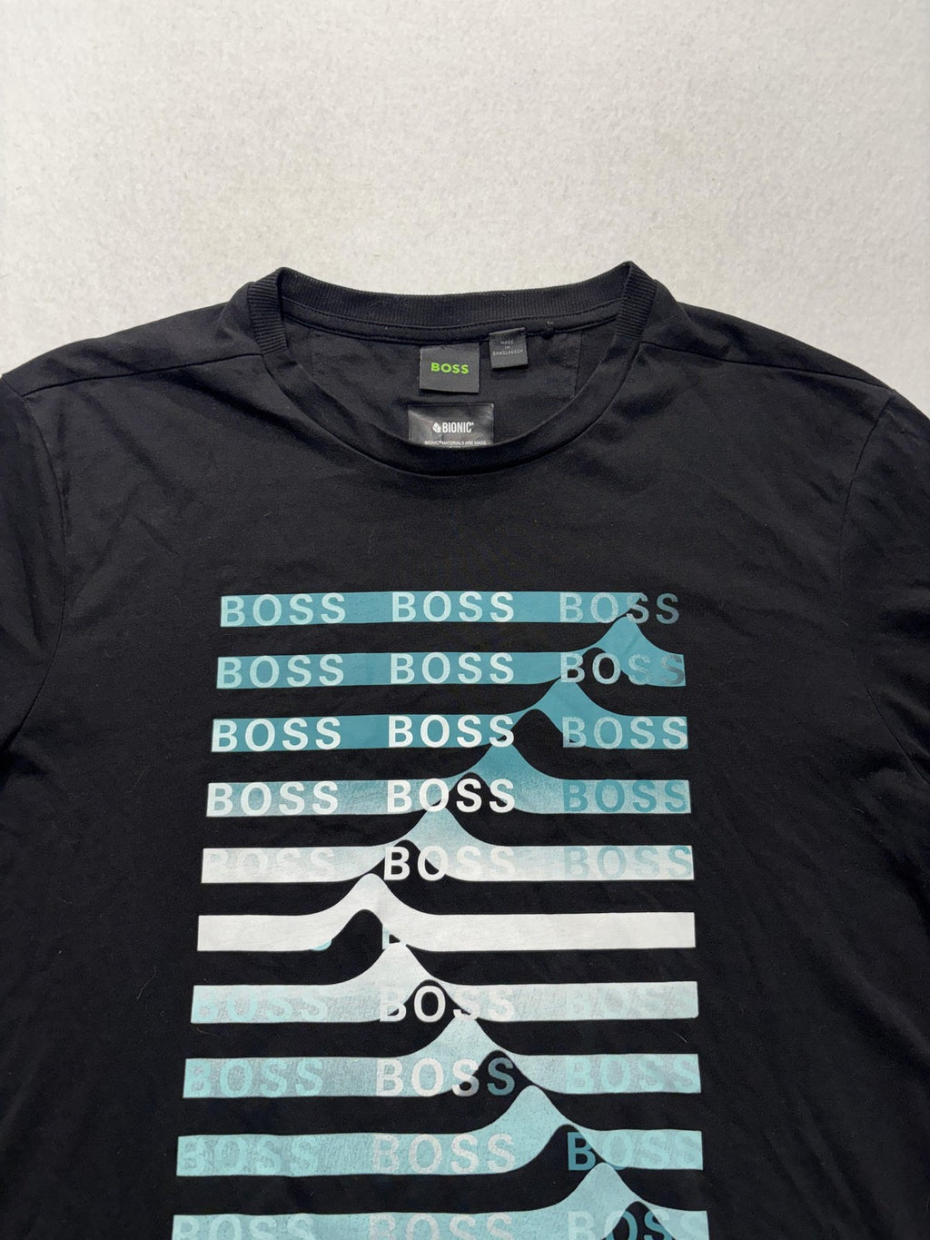 Boss Shirt Mens Large Black Bionic BOSS Logo Stripe Graphic Short Sleeve Tee