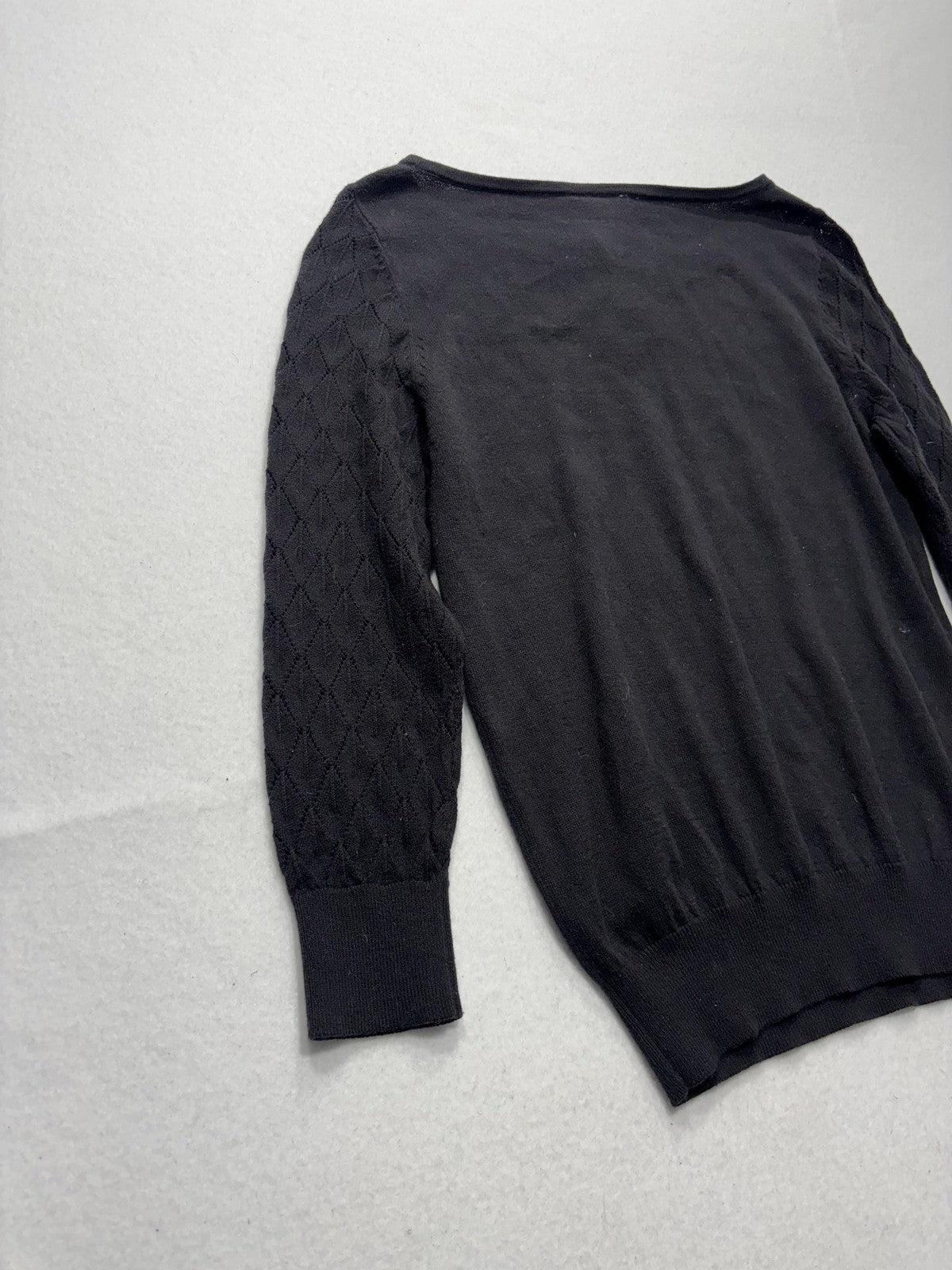 LOFT Sweater Womens Small Black Boat Neck Diamond Knit Sleeve Pullover Top