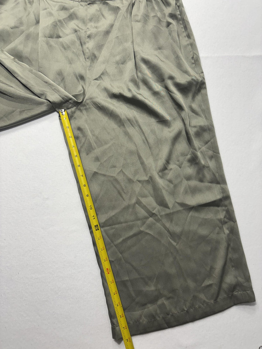 DKNY Pants Womens XL Green Satin Cropped Wide Leg Elastic Waist Pull On Culotte
