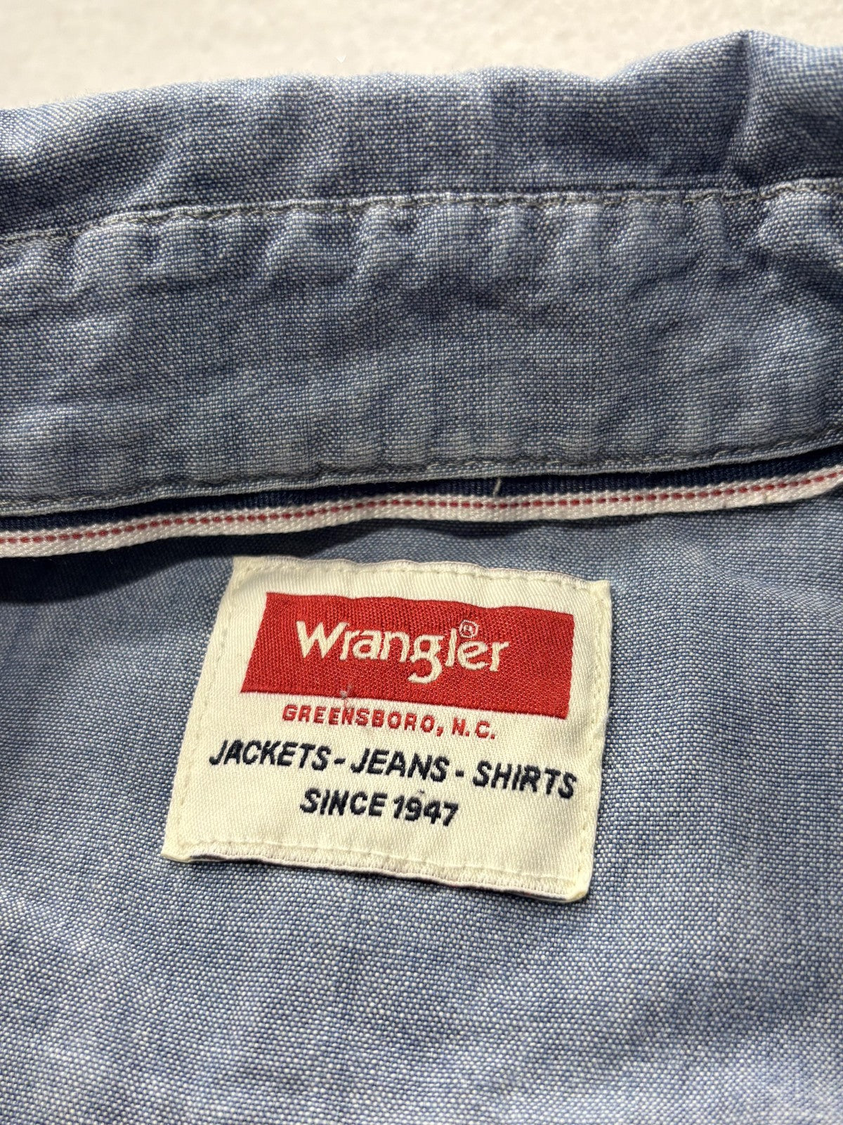 Wrangler Mens XL Blue Chambray Short Sleeve Button Up Western Shirt 112367983