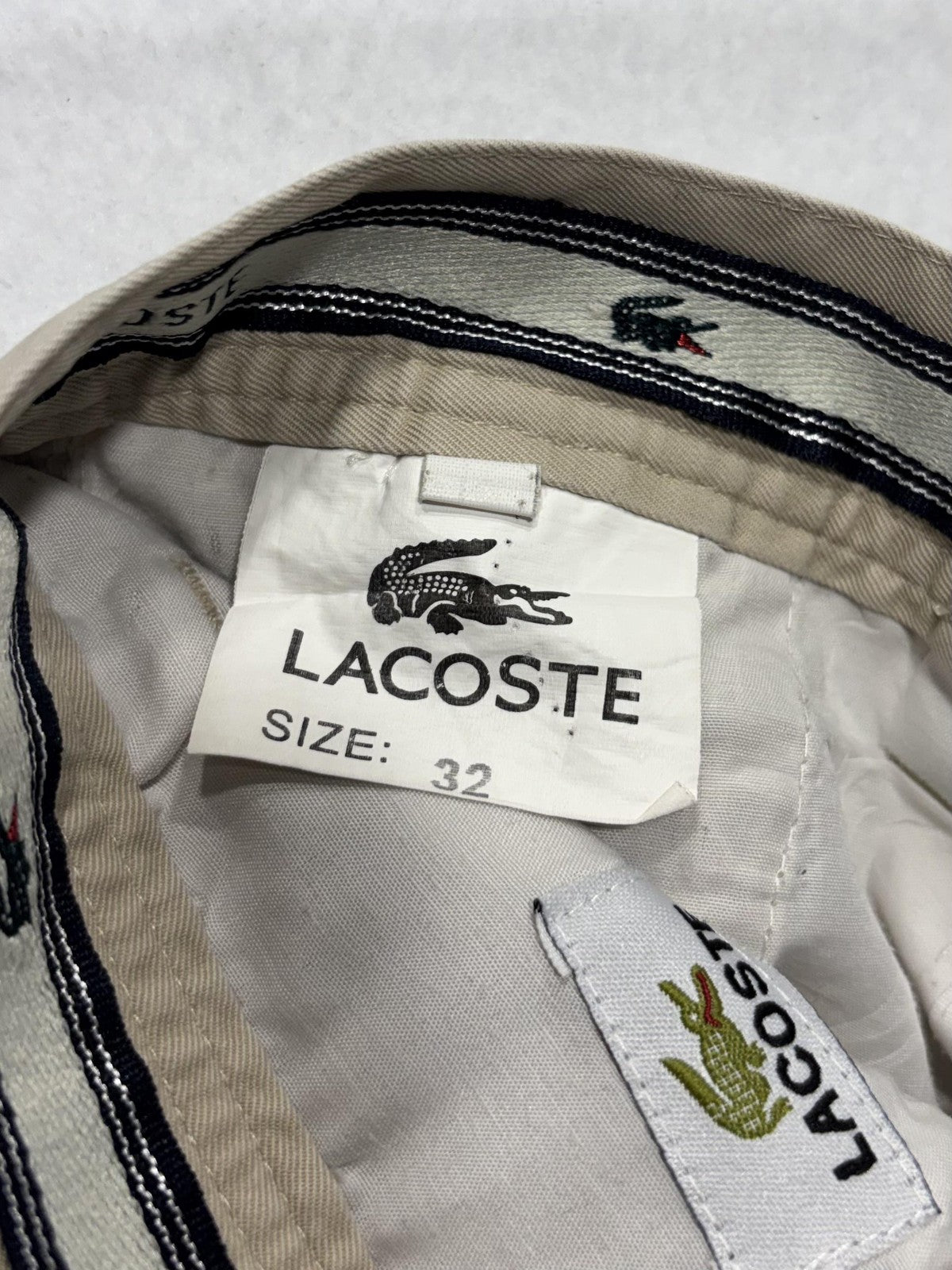 Lacoste Chino Pants Mens 32x32 Beige Straight Leg Cotton Casual Work Croc Logo