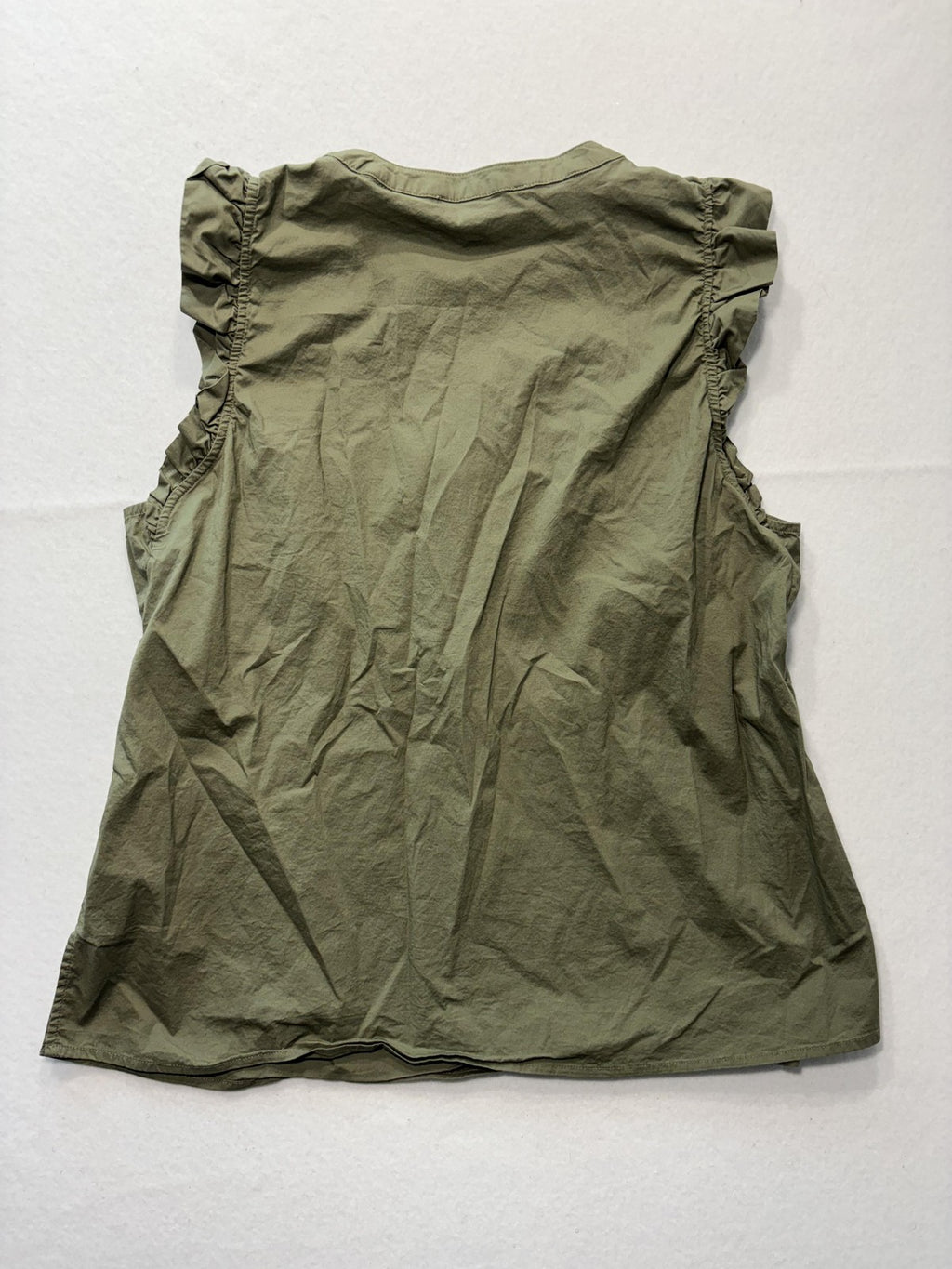 Michael Kors Blouse Womens XL Green Crew Neck Ruffle Sleeveless Half Zip Top