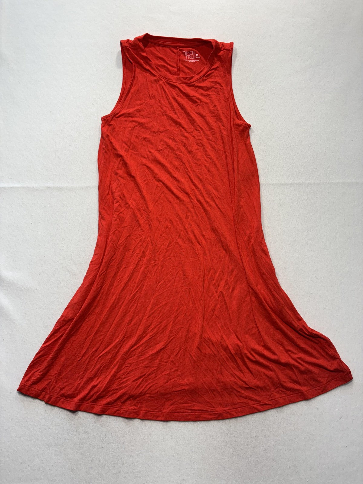 Time And Tru Tank Dress Womens Medium Red Crew Neck Sleeveless Stretch Jersey