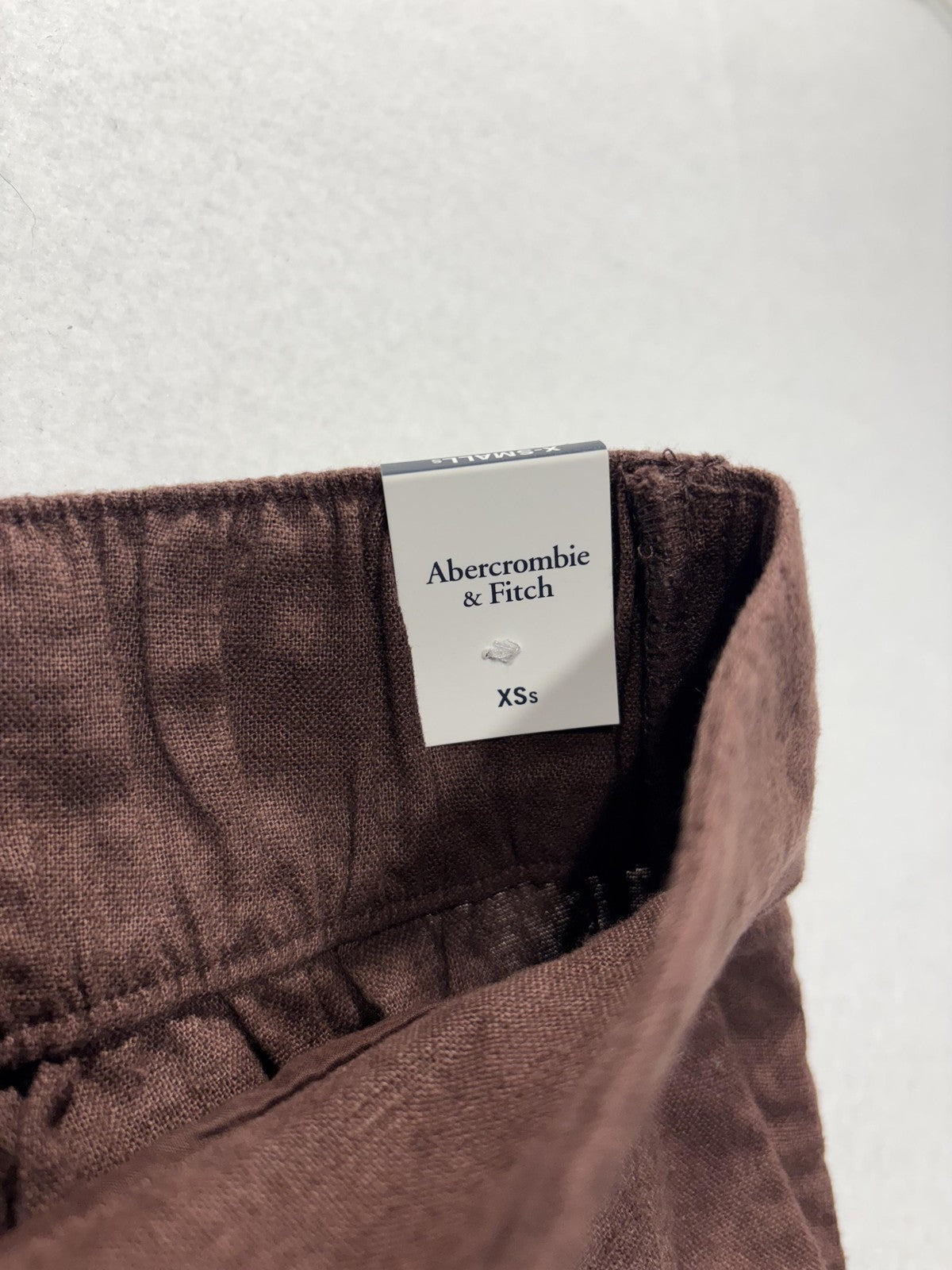 Abercrombie & Fitch Dress Pants Womens XS Short Brown Linen Wide Leg Pull On