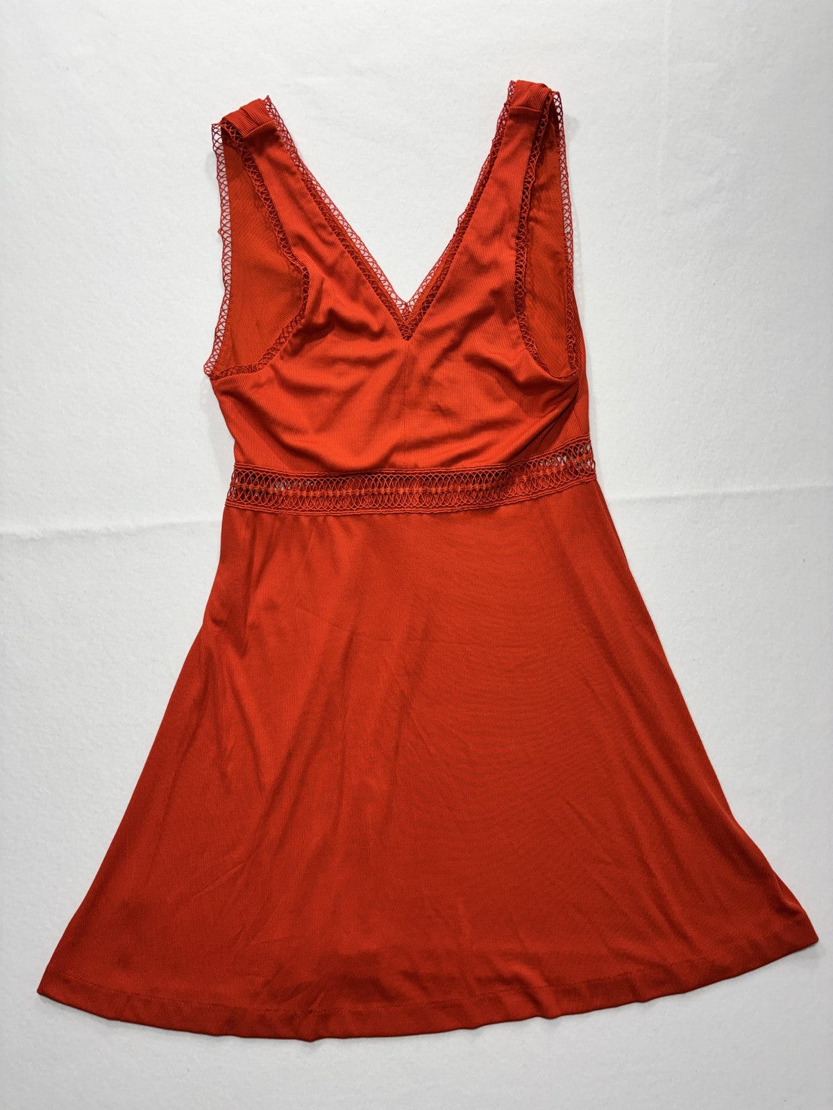 Free People Dress Womens 12 Orange V Neck Crochet Fit Flare Sundress Boho