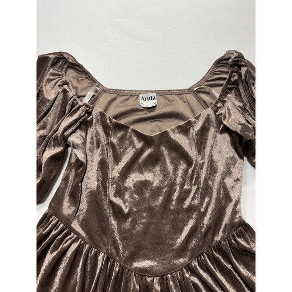 Arula Womens 0X Brown Velvet Puff Sleeve Fit Flare Party Dress ALD45118-018
