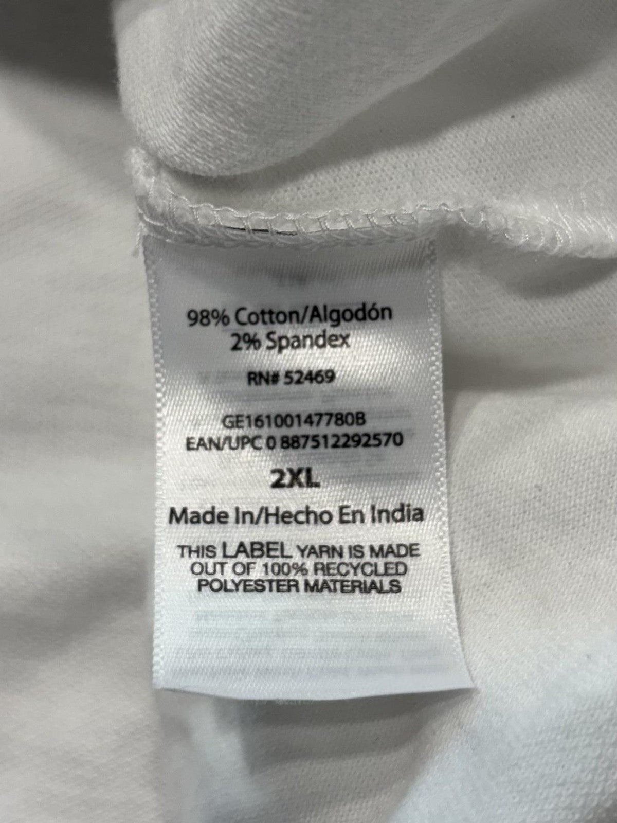 George Polo Shirt Mens 2XL White Stretch Knit Short Sleeve Tagless Casual