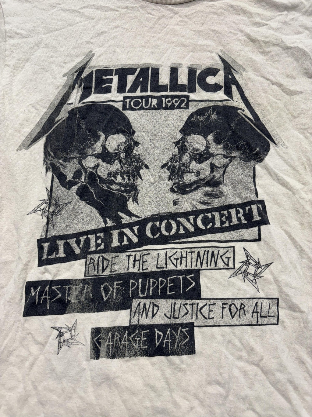 Metallica Shirt Mens Small Beige Tour 1992 Live In Concert Graphic Band Tee