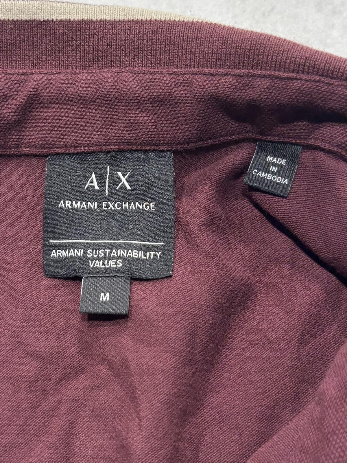 Armani Exchange Polo Shirt Mens Medium Red Logo Patch Striped Collar Knit