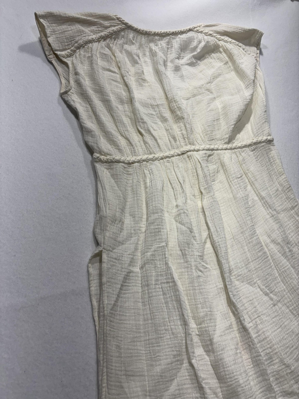 Anthropologie Dress Womens Medium White V Neck Button Front Braided Hi Low Boho