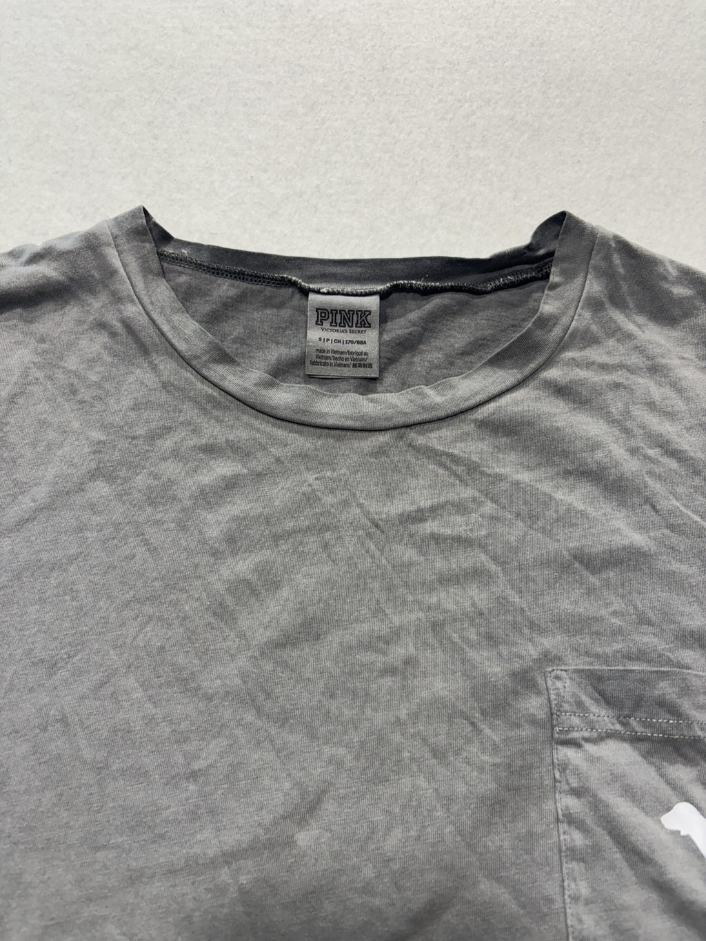 PINK Victoria's Secret Shirt Womens S Gray Pocket Dog Logo Tee Summer Casual