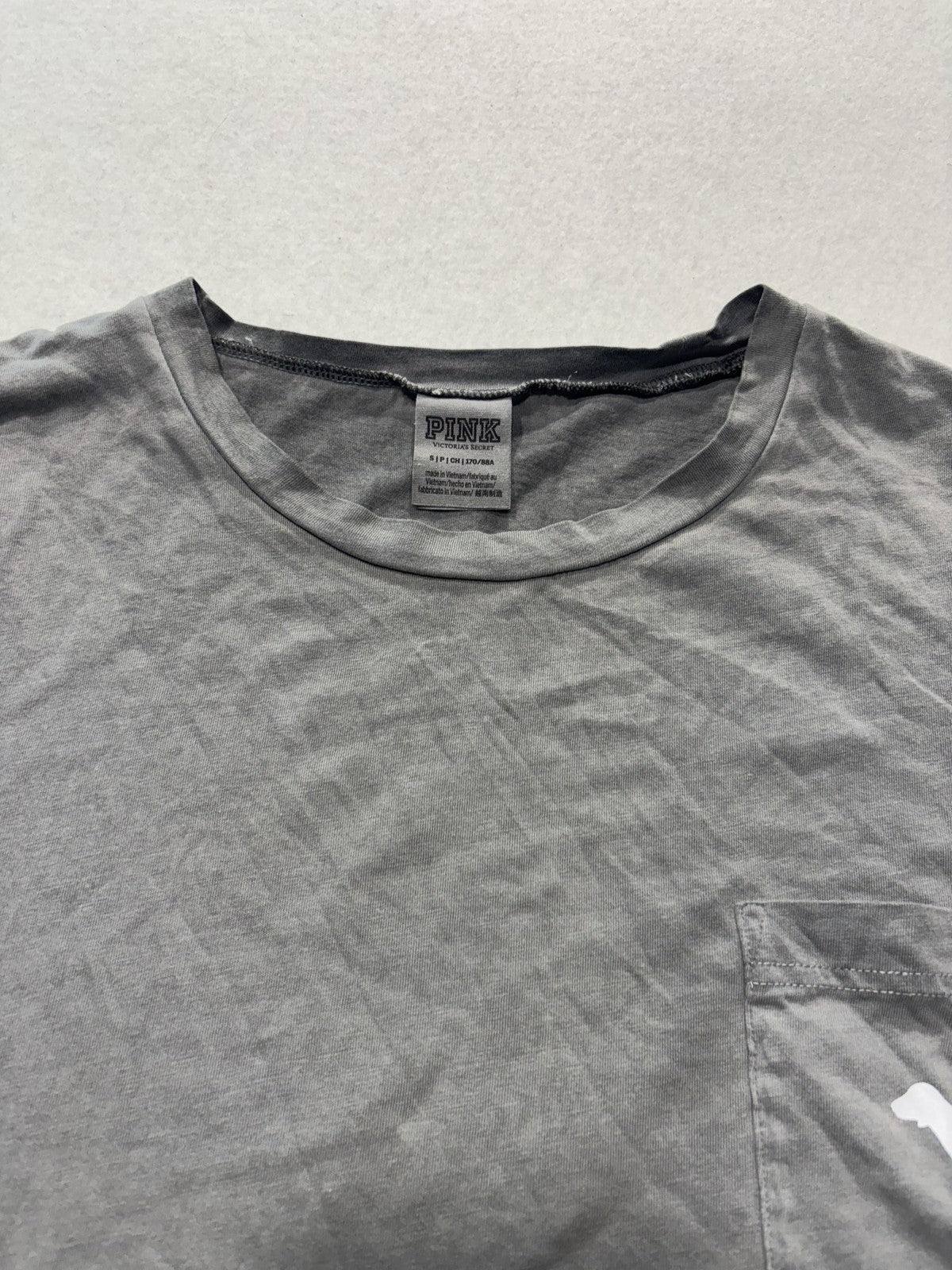 PINK Victoria's Secret Shirt Womens S Gray Pocket Dog Logo Tee Summer Casual
