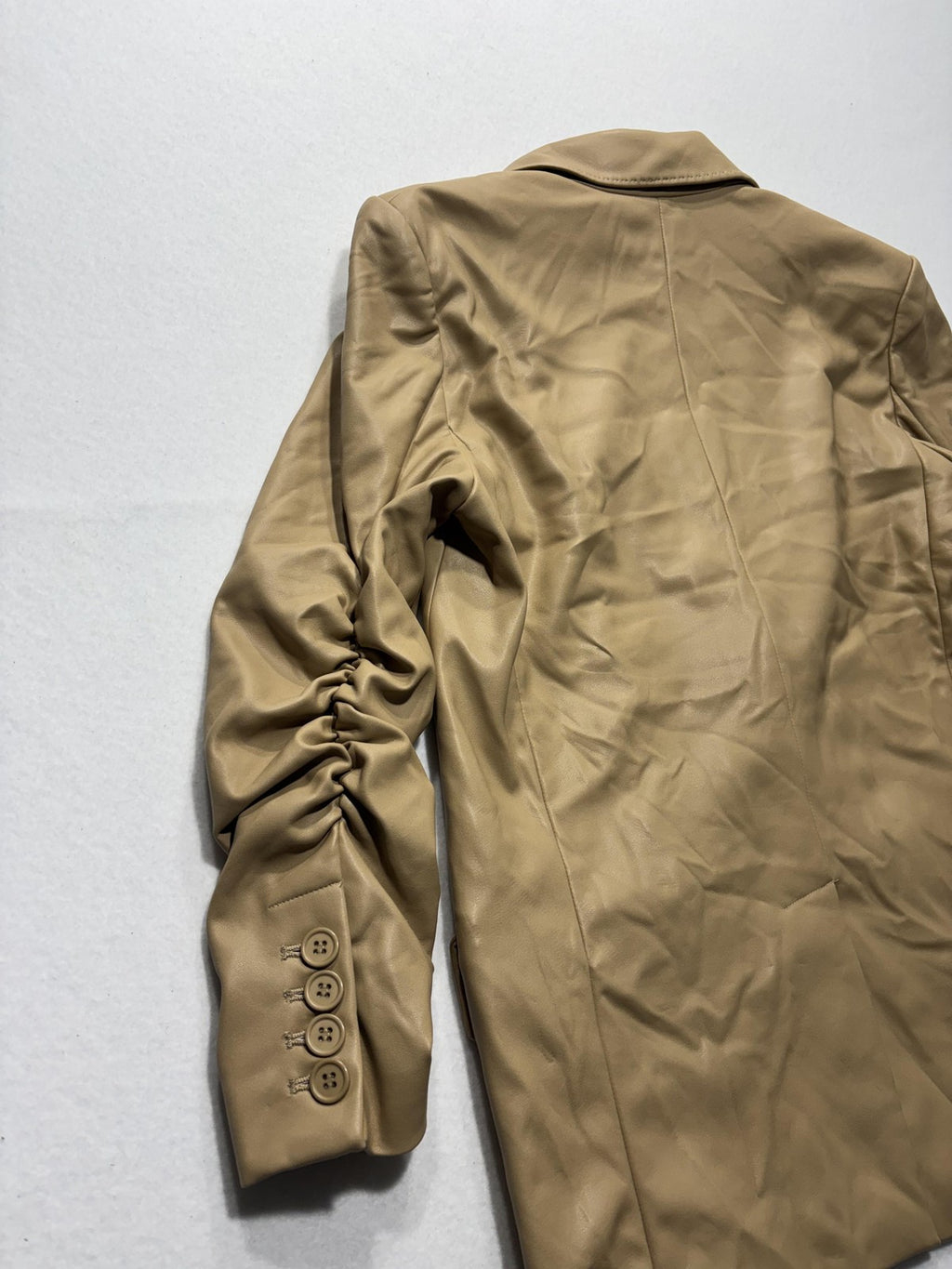 Generation Love Blazer Womens S Beige Faux Leather Ruched Sleeve Lined Jacket