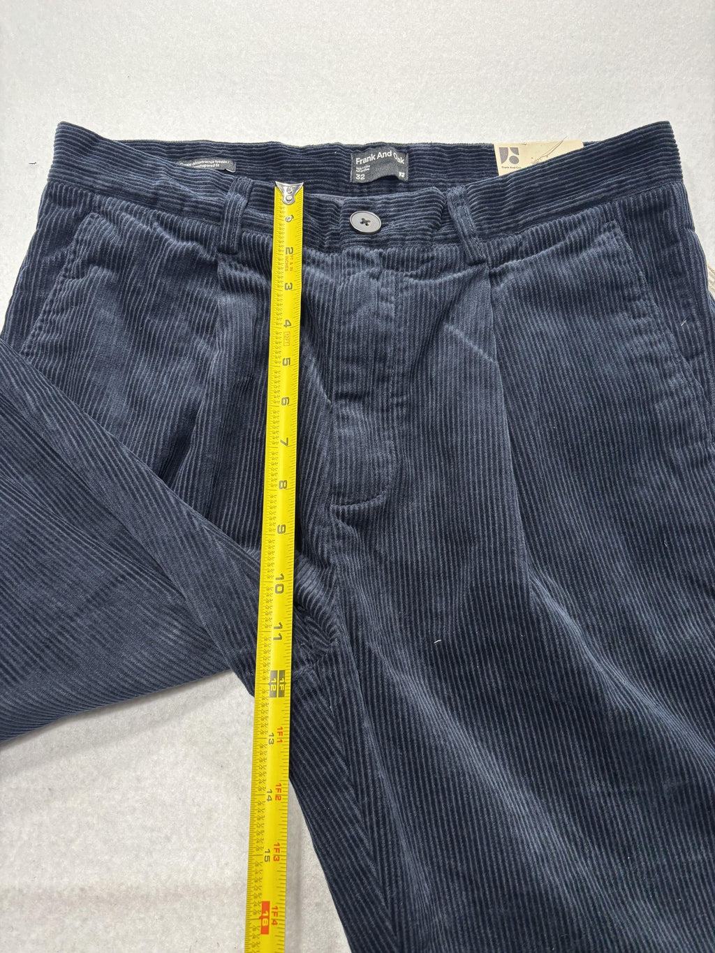 Frank And Oak Corduroy Pants Mens 32x26 Blue Pleated Relaxed Cropped Tapered
