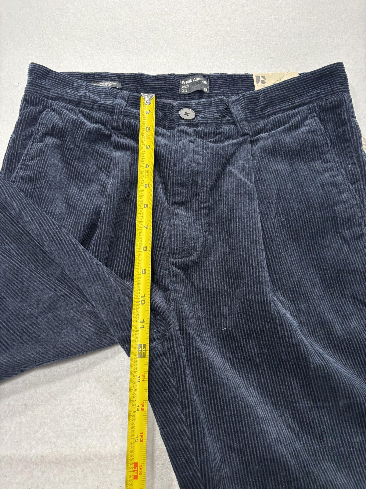 Frank And Oak Corduroy Pants Mens 32x26 Blue Pleated Relaxed Cropped Tapered