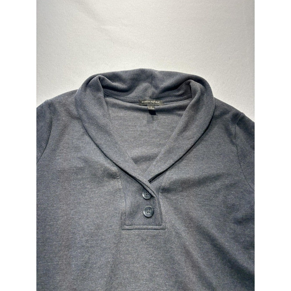 Banana Republic Mens Gray Shawl Collar Henley Sweatshirt Pockets Pullover L