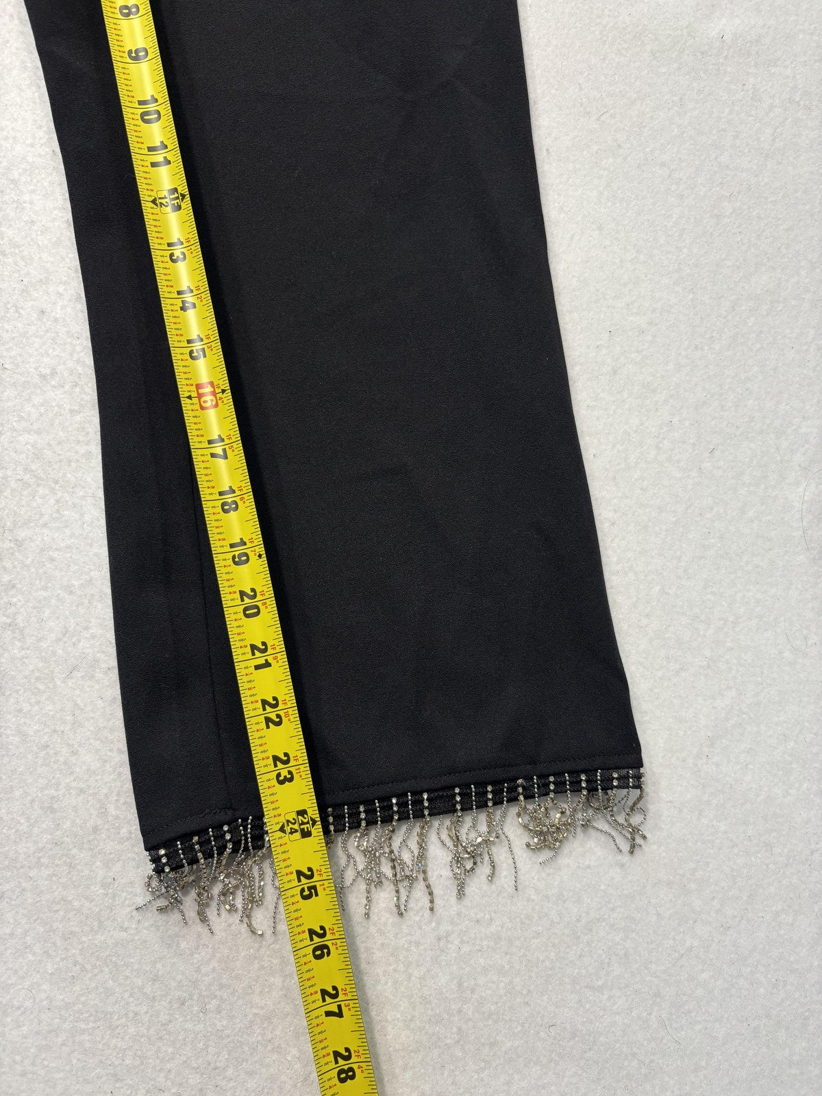 Sincerely Jules Pants Womens M Black Beaded Fringe Cropped Wide Leg Crepe Party