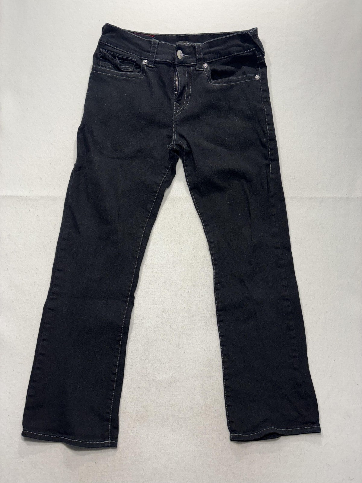 True Religion Ricky Relaxed Straight Jeans Mens 32x32 Black Dark Wash Stretch