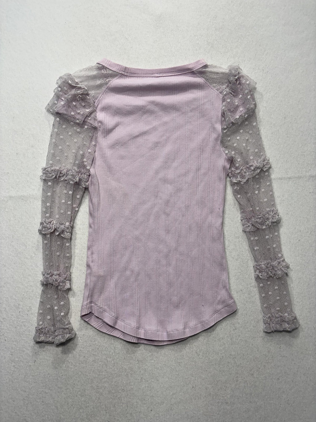 Urban Outfitters Top Womens M/L Purple Crew Neck Sheer Puff Sleeve Dot Ruffle