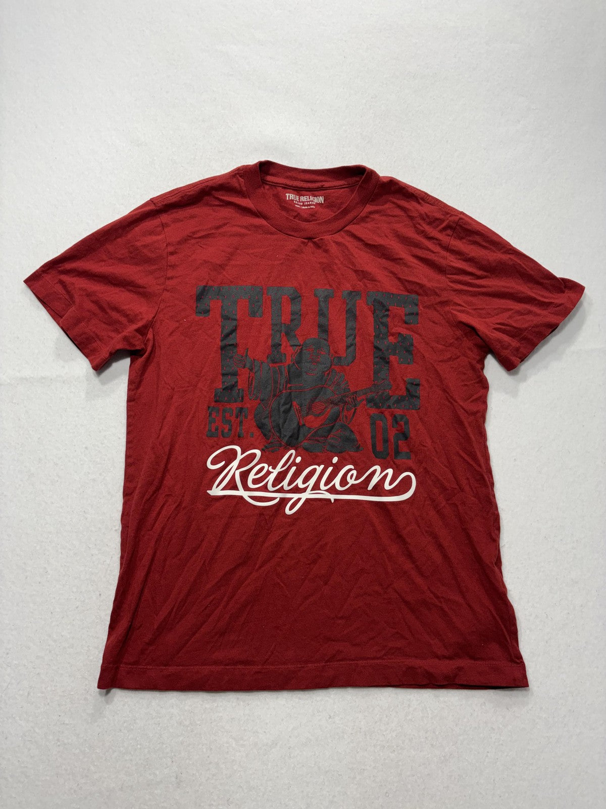 True Religion Shirt Mens Small Red Buddha Logo Graphic Tee Short Sleeve Cotton