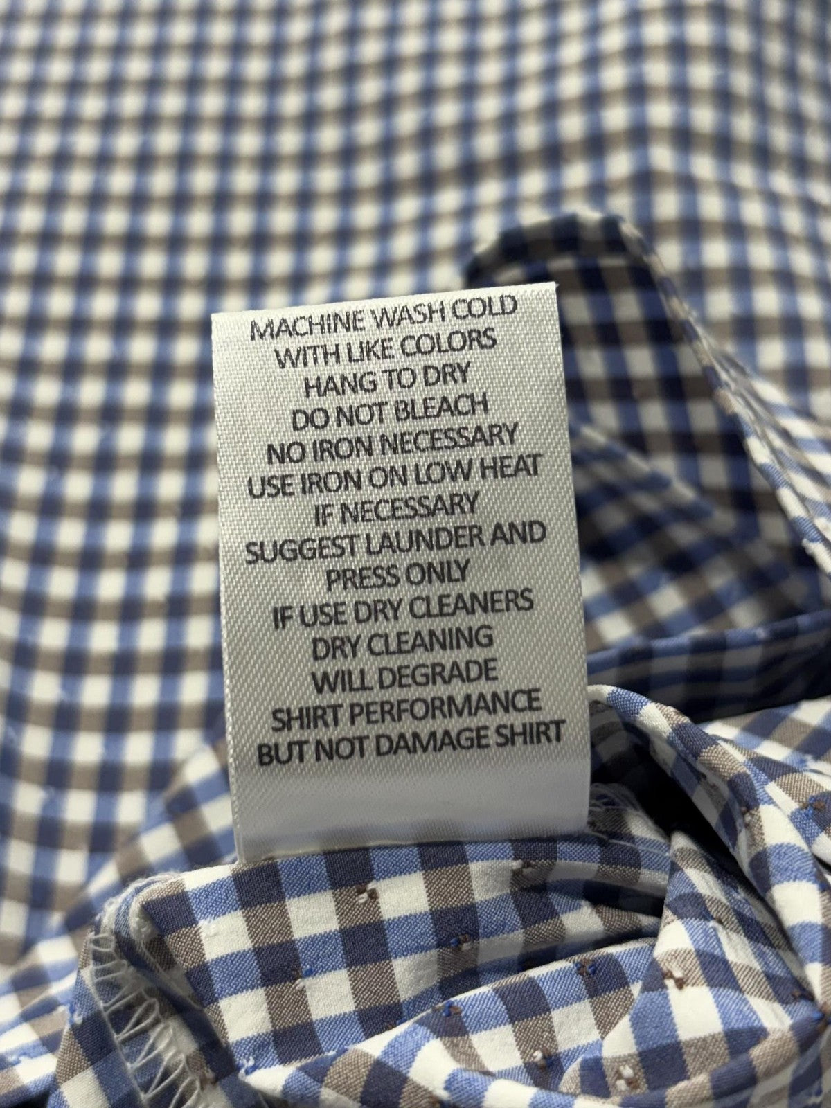 Quieti Dress Shirt Mens Large Blue Gingham Non Iron Performance Long Sleeve