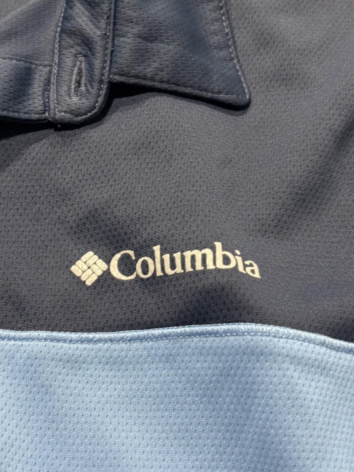 Columbia Omni-Shade Polo Shirt Mens Medium Blue Colorblock Golf UV Protection