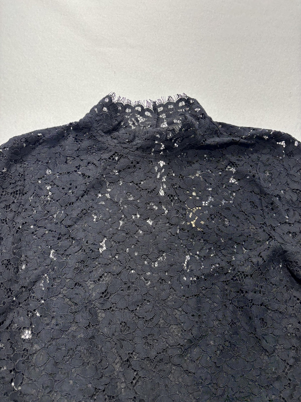 J.Crew Blouse Womens 6 Black Lace Mock Neck Long Sleeve Lined Sheer Party Top