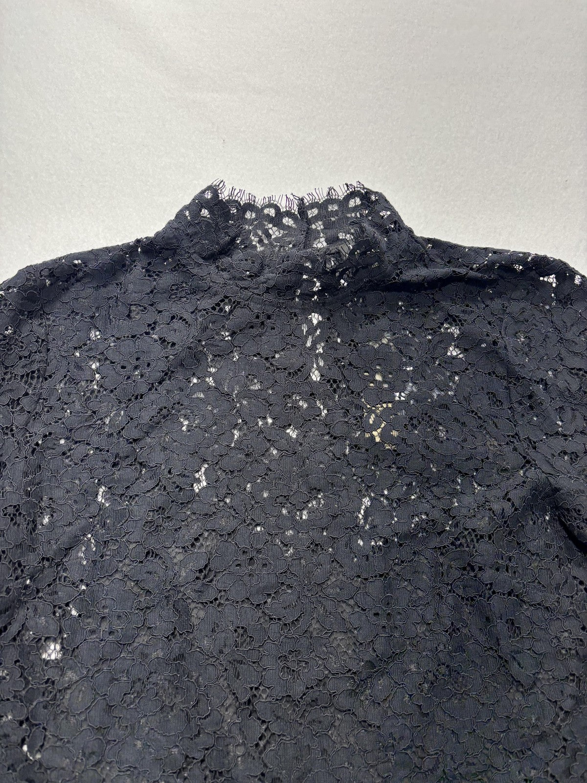 J.Crew Blouse Womens 6 Black Lace Mock Neck Long Sleeve Lined Sheer Party Top