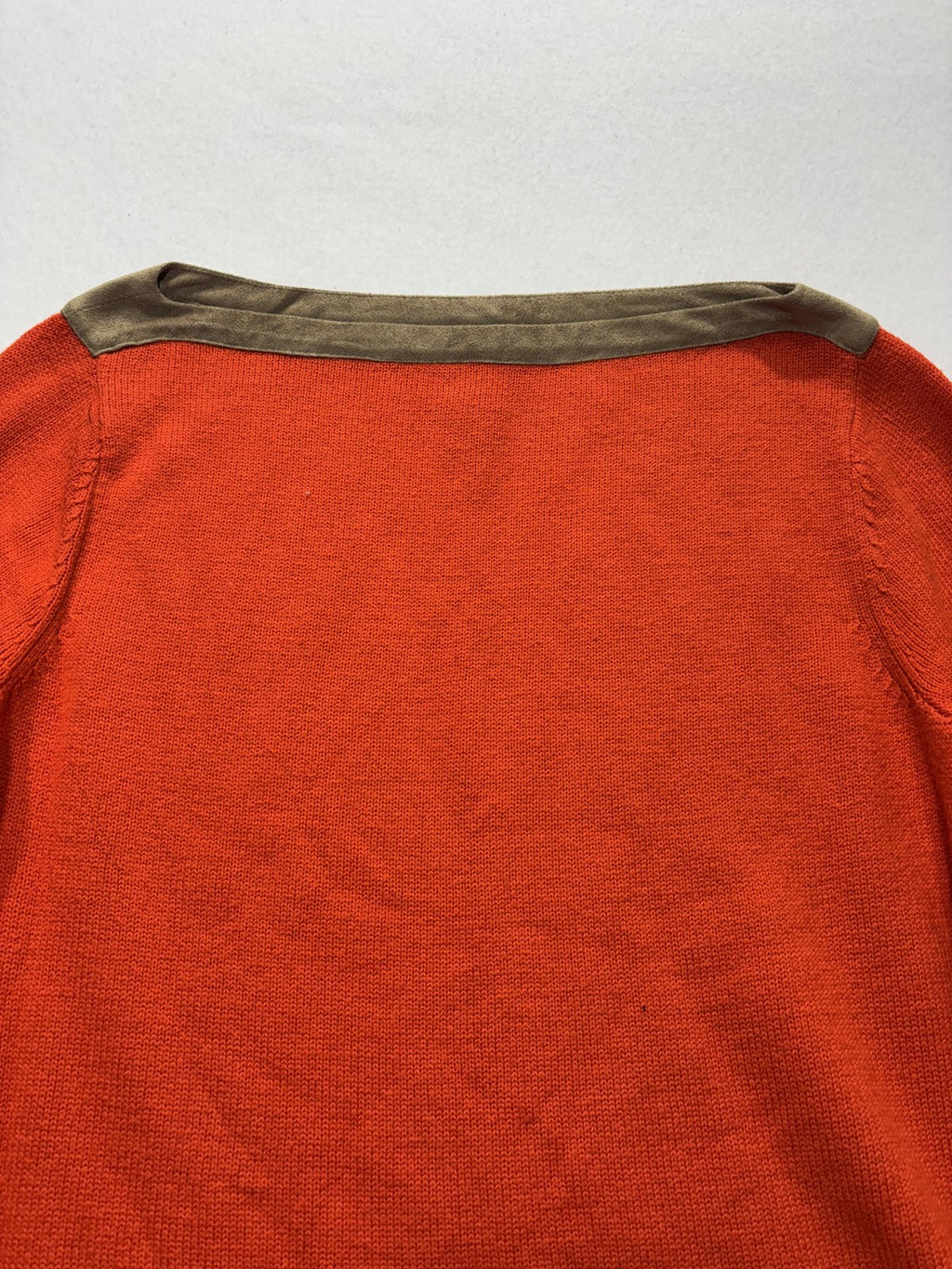 Lauren Ralph Lauren Sweater Womens Large Orange Boat Neck Faux Suede Trim Knit