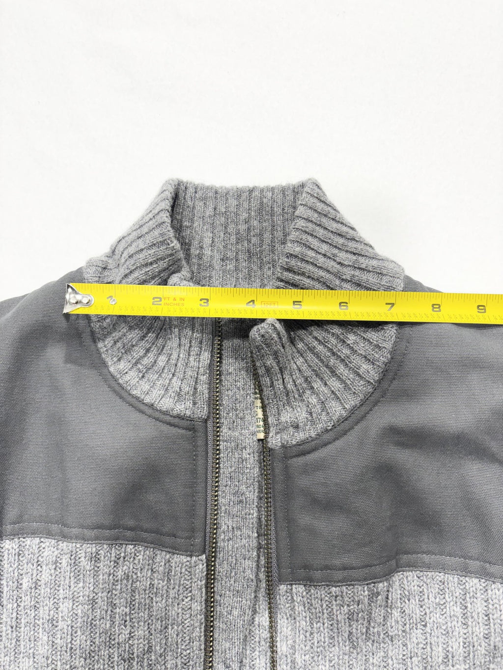 L.L. Bean Sweater Mens Small Gray Ribbed Wool Full Zip Commando Mock Neck Knit